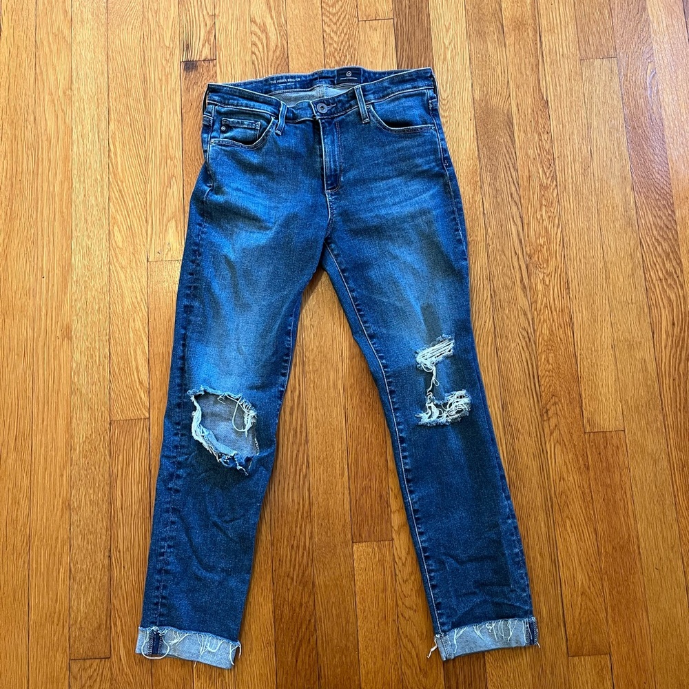 Adriano Goldschmied The Prima Roll - up Cigarette Distressed Ripped Jeans Sz 28